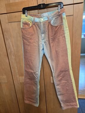 Zara Multicolor Panel Jeans - Rust, Yellow & Light Blue